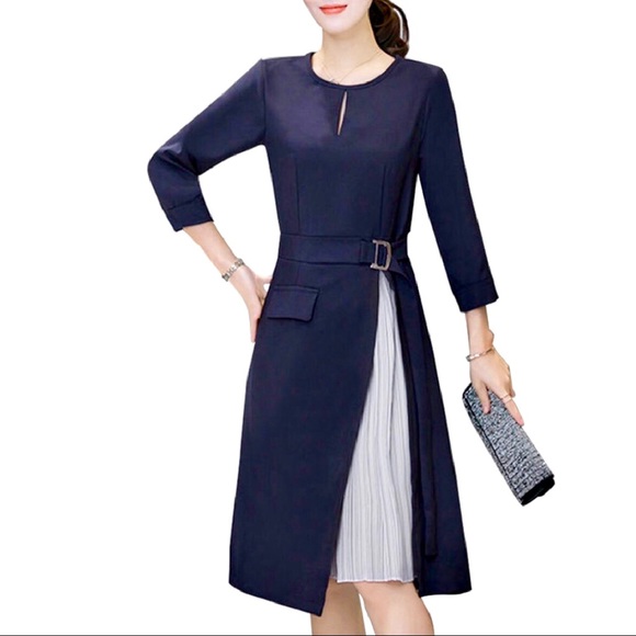 Modern Owl Boutique Dresses & Skirts - "Cindy" Navy A-line Midi Dress w sheer